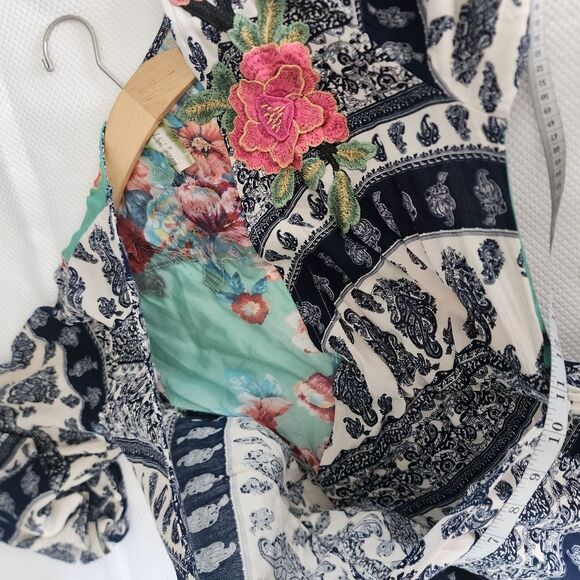 Aratta Silent Journey Chic Blue and Cream Floral High Low Bohemian Dress - Picture 12 of 16